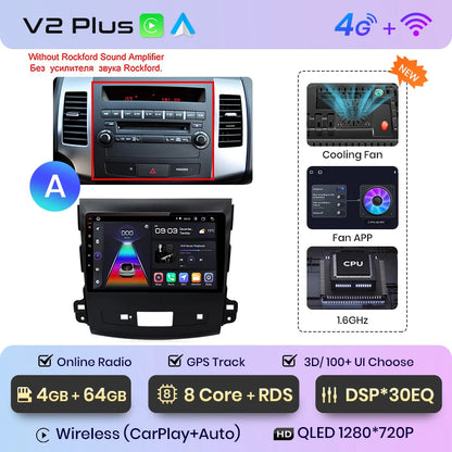 Radio Junsun V1pro 2 DIN Android Auto para Mitsubishi Outlander XL 2 2005-2011 Citroën C-Crosser con Carplay y reproductor multimedia para coche. 