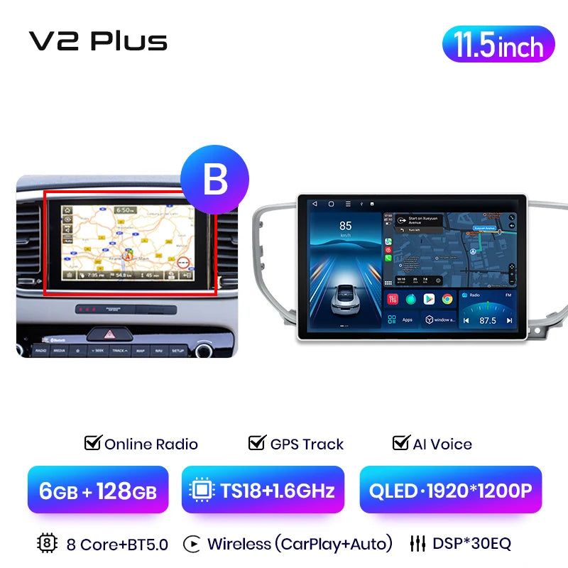 Junsun V3 Plus 2K Android 13 Wireless CarPlay Android Auto Car Intelligent Systems for Kia Sportage 4 QL 2018-2021 Autoradio