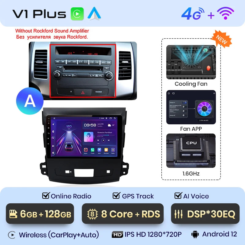 Radio Junsun V1pro 2 DIN Android Auto para Mitsubishi Outlander XL 2 2005-2011 Citroën C-Crosser con Carplay y reproductor multimedia para coche. 