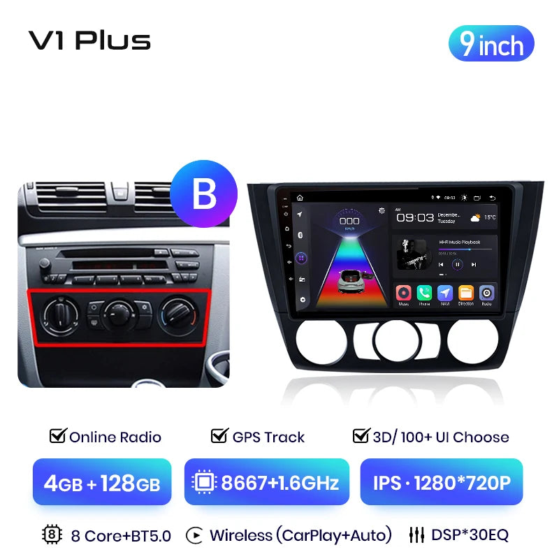 Junsun V3 Plus 2K CarPlay inalámbrico Android Auto Sistemas inteligentes para BMW Serie 1 E87 E81 E82 E88 2004-2011 Autoradio 