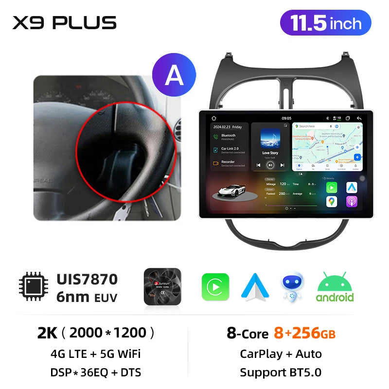 Junsun Wireless CarPlay Car Radio For Peugeot 206 2001 2002 2003 2004-2008 Android Multimedia