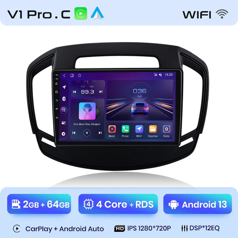 Radio Junsun V1 Plus para Opel Insignia 2013-2017 con CarPlay inalámbrico, Android Auto, sistema inteligente, 2 DIN, DVD. 