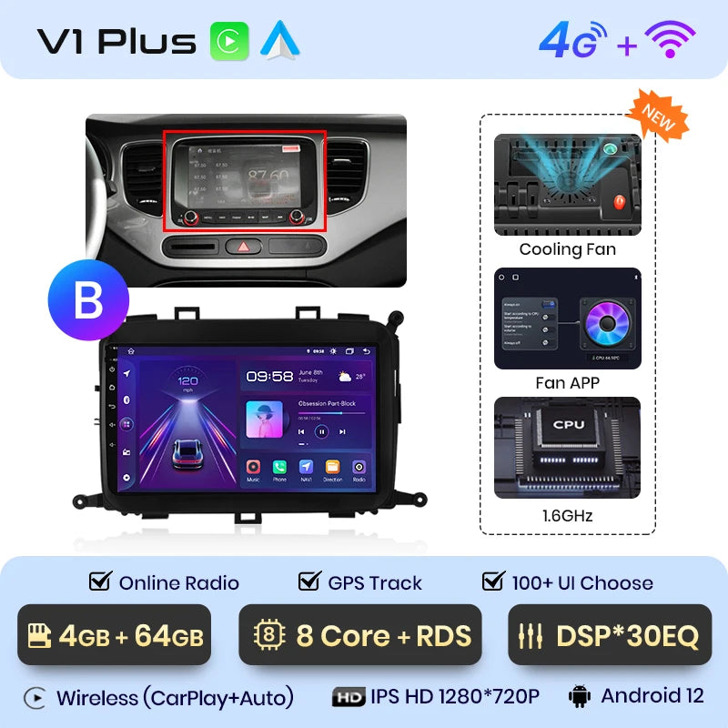 Junsun V1pro AI Voice 4G Carplay Android Auto Multimedia Player For Kia Carens 2013-2018 2din Car Radio GPS autoradio bluetooth