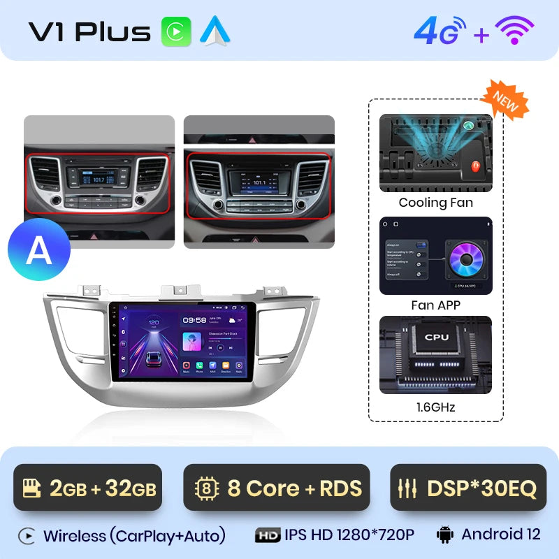 Junsun V1pro Wireless CarPlay Android Auto Radio For Hyundai IX35 Tucson 3 2015-2018 4G Car Multimedia GPS 2din autoradio