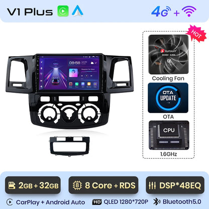 Radio Junsun V1 Plus para Toyota Fortuner, Hilux, Revo, Vigo (2007-2015), inalámbrica, CarPlay, Android Auto, 2 DIN, DVD. 