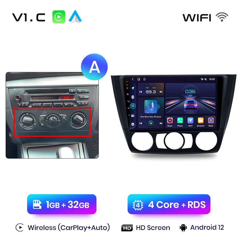 Junsun V1 AI Voice - Radio inalámbrica CarPlay Android Auto para BMW Serie 1, Serie 1, E87, E81, E82, E88 (2004-2011), 4G, GPS multimedia para coche 