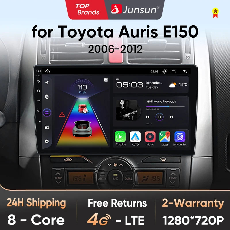 Junsun V1pro AI Voice Android Auto Radio para Toyota Auris E150 2006-2012 Carplay Car Multimedia GPS 2DIN autorradio 