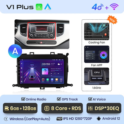 Junsun V1pro AI Voice 4G Carplay Android Auto Reproductor multimedia para Kia Carens 2013-2018 Radio de coche 2DIN GPS autorradio Bluetooth 