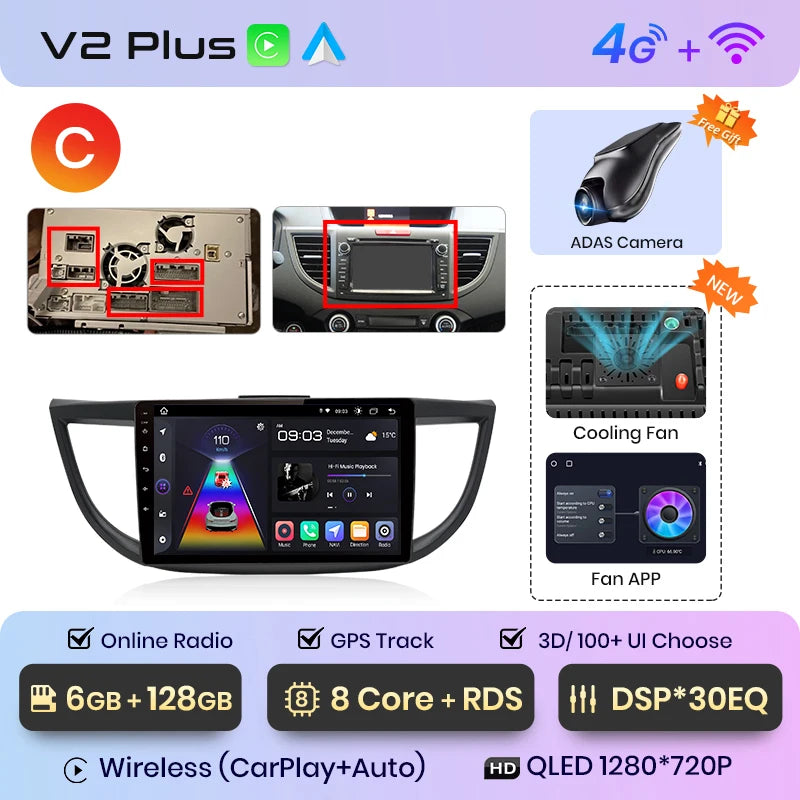 Junsun V1pro AI Voice 2 din Android Auto Radio For Honda CRV CR-V 2012-2016 Carplay Car Multimedia GPS 2din autoradio