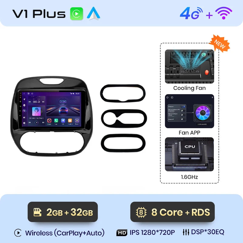 Junsun V1 AI Voice - Radio inalámbrica CarPlay Android para Renault Captur Kaptur 2016-2019, 4G, GPS, 2DIN 