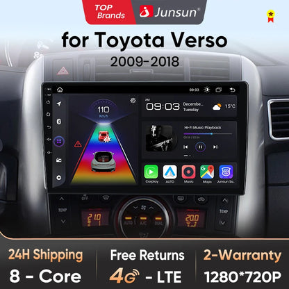 Junsun V1 AI Voice - Radio inalámbrica CarPlay Android para Toyota Verso R20 (2009-2018), 4G, GPS, 2DIN 