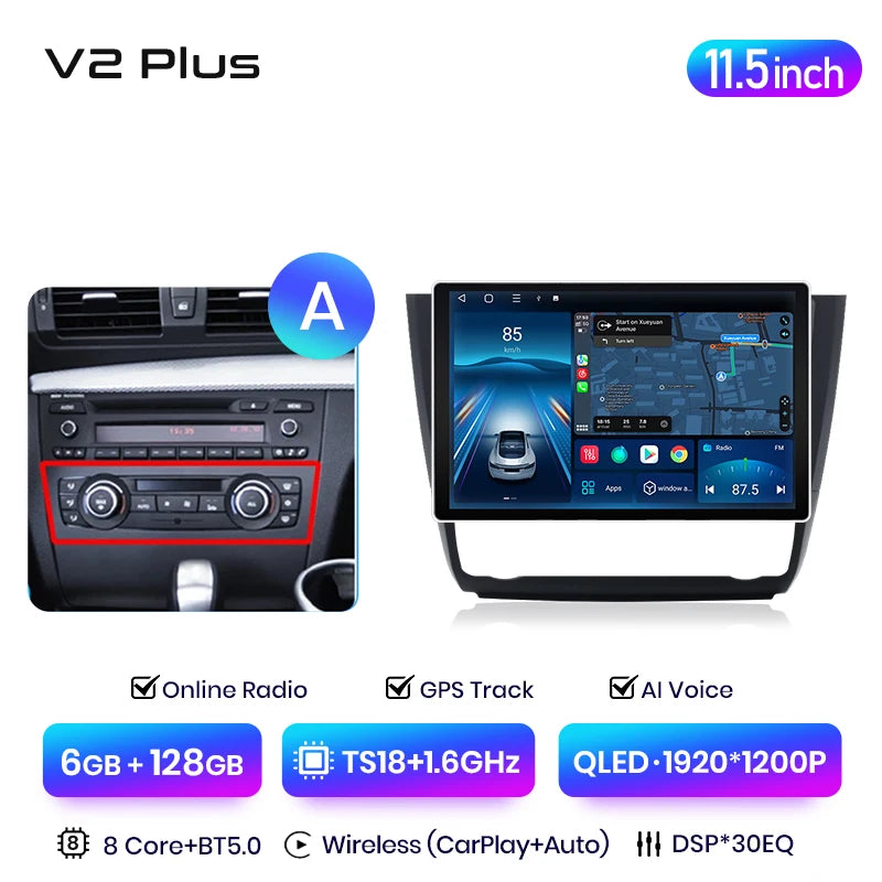 Junsun V3 Plus 2K Drahtlose CarPlay Android Auto Auto Intelligente Systeme für BMW 1-Serie E87 E81 E82 E88 2004-2011 Autoradio 