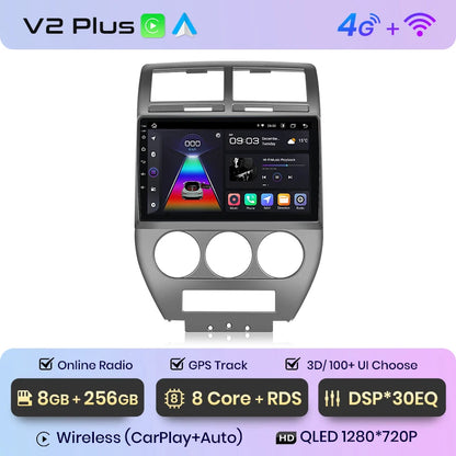 Junsun V1 AI Voice - Radio inalámbrica CarPlay Android para Jeep Compass 2007-2009, 4G, GPS, 2DIN 