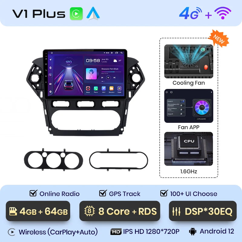 Junsun V1 AI Voice Wireless CarPlay Android Auto Radio For Ford Mondeo 4 mk4 2010-2013 2014 4G Car Multimedia GPS 2din autoradio
