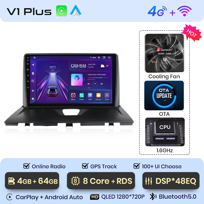 Radio Junsun V1 Plus para Peugeot Expert 2007-2016 con CarPlay inalámbrico, Android Auto, sistema inteligente para coche, 2 DIN, DVD. 