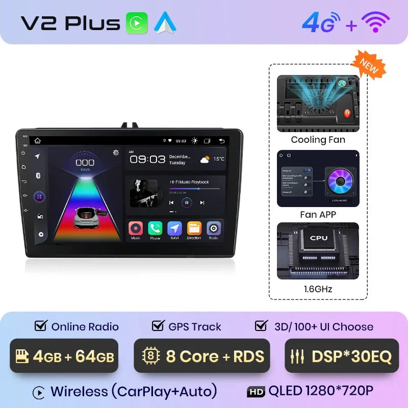 Junsun CarPlay inalámbrico Android Auto Radio para VW Tiguan Touran Caddy Passat Seat 2009 Sistemas inteligentes para coche RDS BT WiFi 2 DIN 