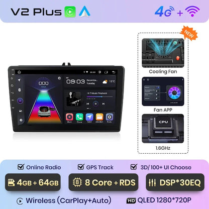 Junsun CarPlay inalámbrico Android Auto Radio para VW Tiguan Touran Caddy Passat Seat 2009 Sistemas inteligentes para coche RDS BT WiFi 2 DIN 