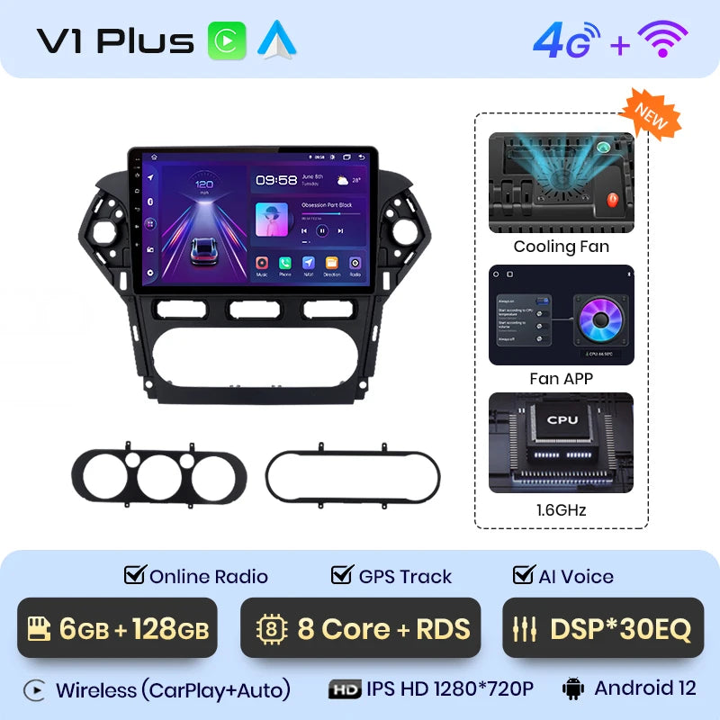 Junsun V1 AI Voice Wireless CarPlay Android Auto Radio For Ford Mondeo 4 mk4 2010-2013 2014 4G Car Multimedia GPS 2din autoradio
