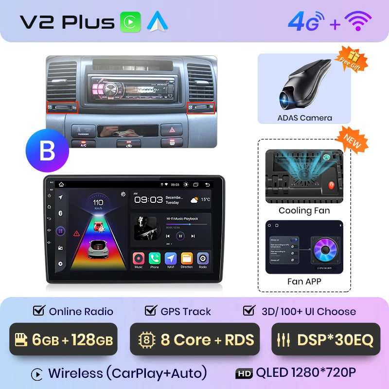 Junsun V1pro AI Voice Android Auto Radio For Toyota Corolla E130 E120 2000-2004 Carplay 4G Car Multimedia GPS 2din autoradio