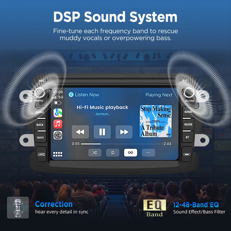 Junsun Wireless CarPlay Car Radio For Renault Dacia Duster Sandero Captur Xray Logan 2 Symbol Dokker Android Multimedia