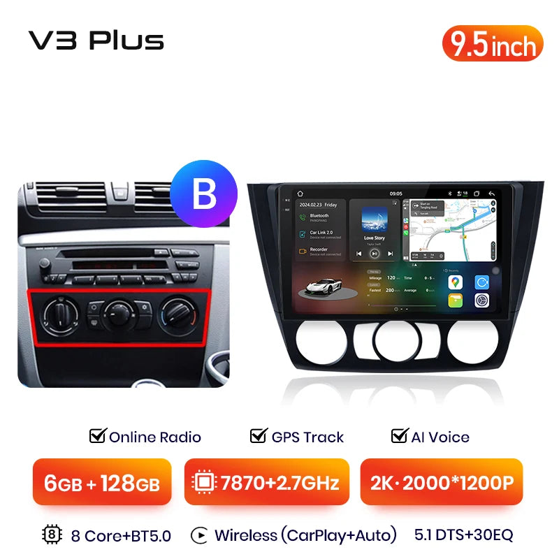 Junsun V3 Plus 2K Drahtlose CarPlay Android Auto Auto Intelligente Systeme für BMW 1-Serie E87 E81 E82 E88 2004-2011 Autoradio 