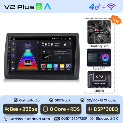 Radio Junsun V1 Plus para Fiat Stilo 2001-2010 con CarPlay inalámbrico, Android Auto, sistema inteligente para coche, 2 DIN, DVD. 
