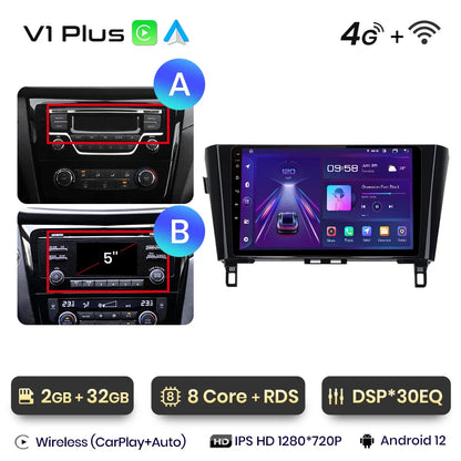 Junsun V1 - Radio inalámbrica con CarPlay y Android para Nissan Qashqai J11 X-Trail 3 T32 (2013-2017), GPS, 2DIN 