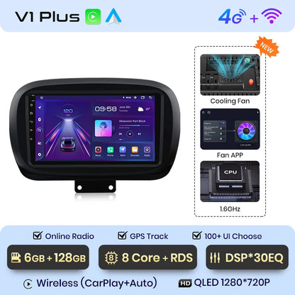 Radio Junsun V1 Plus para Fiat 500X 2014-2020 con CarPlay inalámbrico, Android Auto, sistema inteligente para coche, 2 DIN, DVD. 