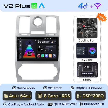 Radio Junsun para Chrysler 300C Aspen 2004-2008 con CarPlay inalámbrico, Android Auto, sistema inteligente para coche, 2 DIN, DVD. 