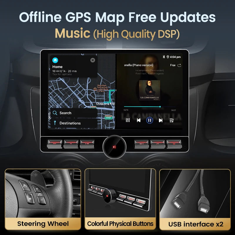 Junsun 10.6 Inch Universal Rotatable 1DIN 2DIN Car Radio Wireless CarPlay Android Auto Touch Screen Multimedia GPS autoradio