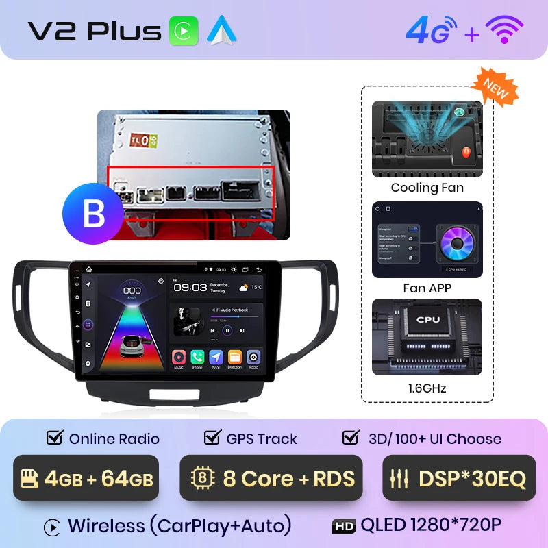 Junsun V1 AI Voice Wireless CarPlay Android Auto Radio For Honda Accord 8 2008-2012 4G Car Multimedia GPS 2din autoradio