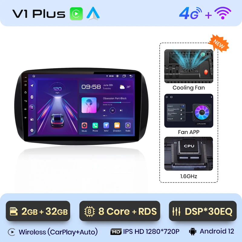Junsun V1 AI Voice Wireless CarPlay Android Auto Radio for Mercedes Benz Smart 2016 Car Multimedia GPS 2din autoradio