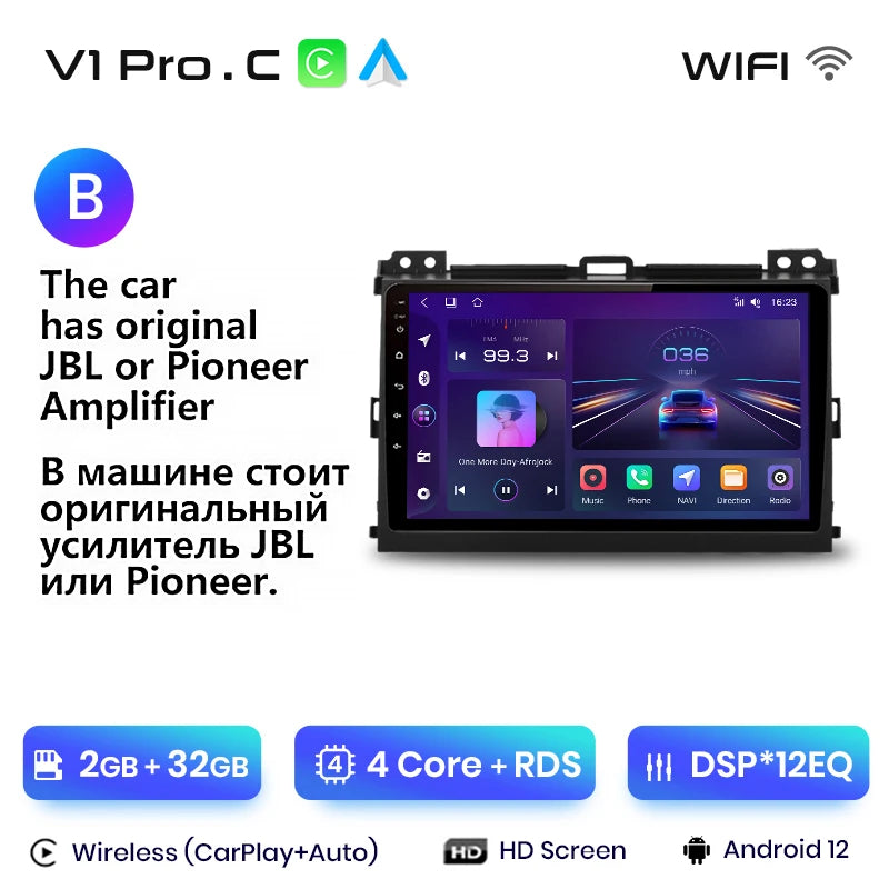 Junsun V1 Wireless CarPlay Android Auto Radio For Toyota Land Cruiser Prado 120 2004 - 2009 4G Car Multimedia GPS 2din autoradio