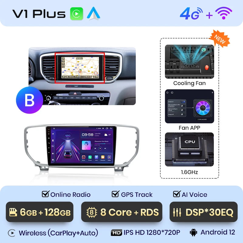 Junsun V1pro AI Voice Car Radio Android Auto Multimedia Player For Kia Sportage 4 QL 2018-2021 Carplay 4G DSP 2din GPS autoradio