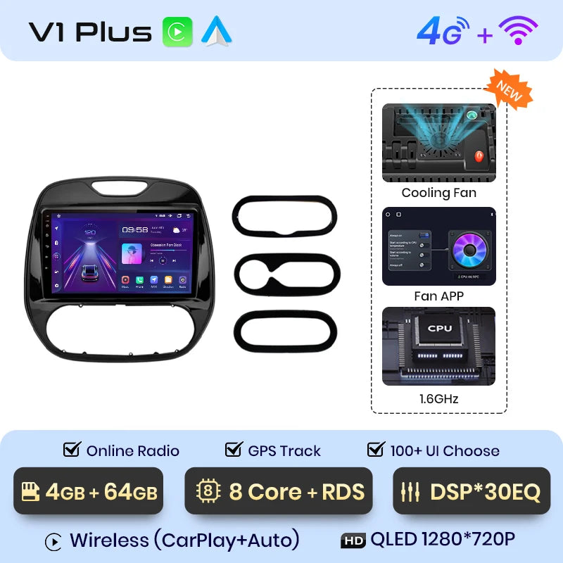 Junsun V1 AI Voice - Radio inalámbrica CarPlay Android para Renault Captur Kaptur 2016-2019, 4G, GPS, 2DIN 
