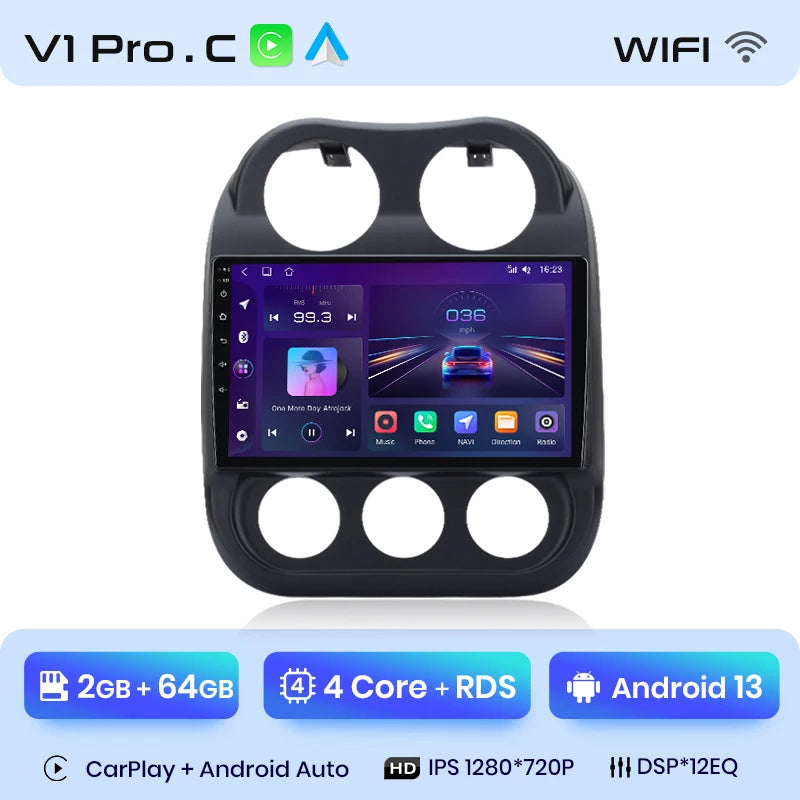 Radio Junsun para coche JEEP Compass Patriot 2010-2016 con CarPlay inalámbrico, Android Auto, sistema inteligente para coche, 2 DIN, DVD. 