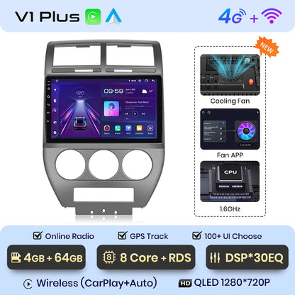 Junsun V1 AI Voice - Radio inalámbrica CarPlay Android para Jeep Compass 2007-2009, 4G, GPS, 2DIN 