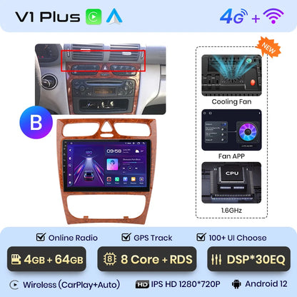 Radio para coche Junsun CarPlay Android Auto para Mercedes Benz Clase C Clase CLK W203 W209 S203 A209 2000-2005 Sistemas inteligentes Auto 