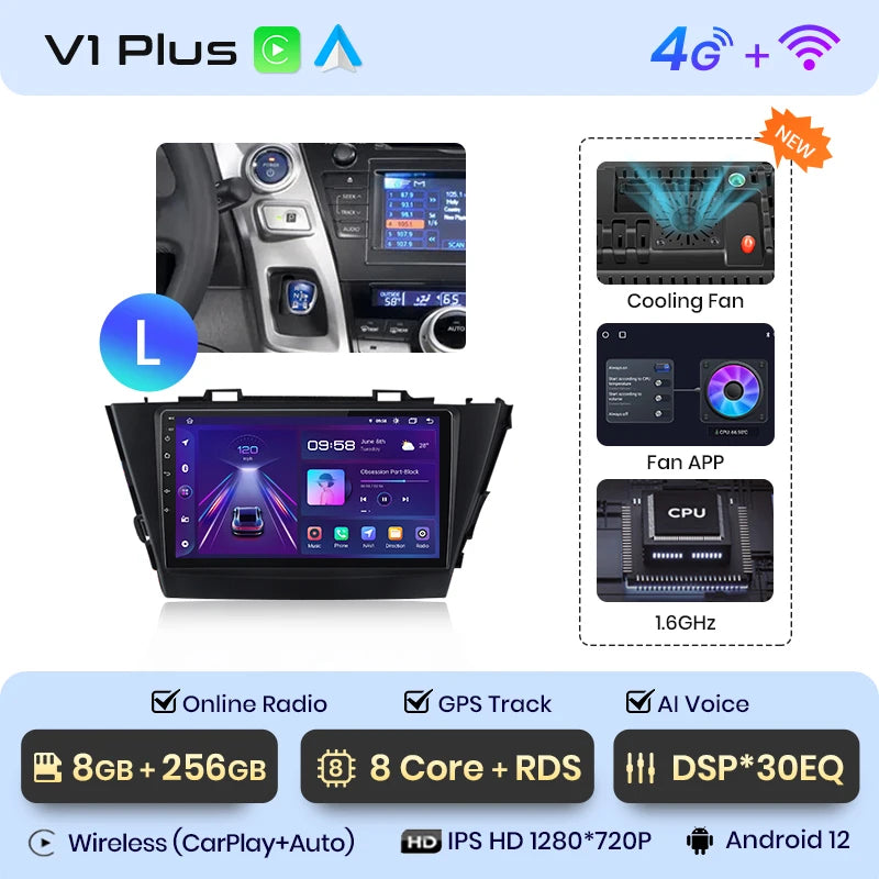 Junsun V1 AI Voice Wireless CarPlay Android Auto Radio for Toyota Prius Plus V Alpha 2012-2017 Car Multimedia GPS 2din autoradio