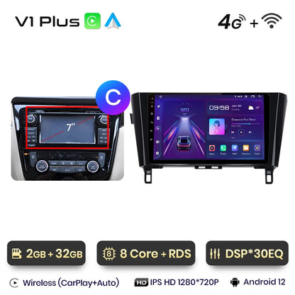 Junsun V1 - Radio inalámbrica con CarPlay y Android para Nissan Qashqai J11 X-Trail 3 T32 (2013-2017), GPS, 2DIN 