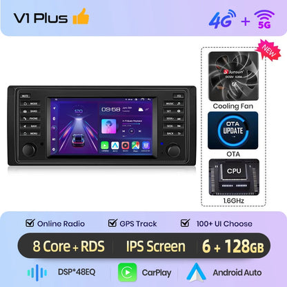 Junsun Wireless CarPlay Car Radio For BMW 5 Series E39 X5 E53 M5 1996-2003 Android Multimedia