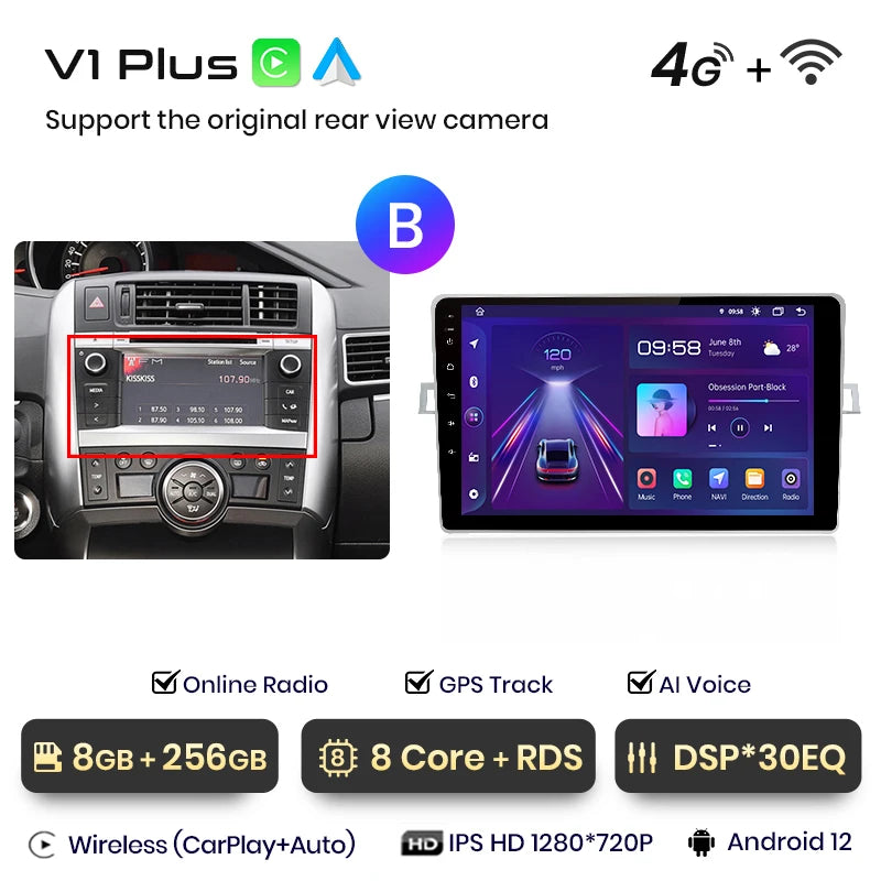 Junsun V1 AI Voice - Radio inalámbrica CarPlay Android para Toyota Verso R20 (2009-2018), 4G, GPS, 2DIN 
