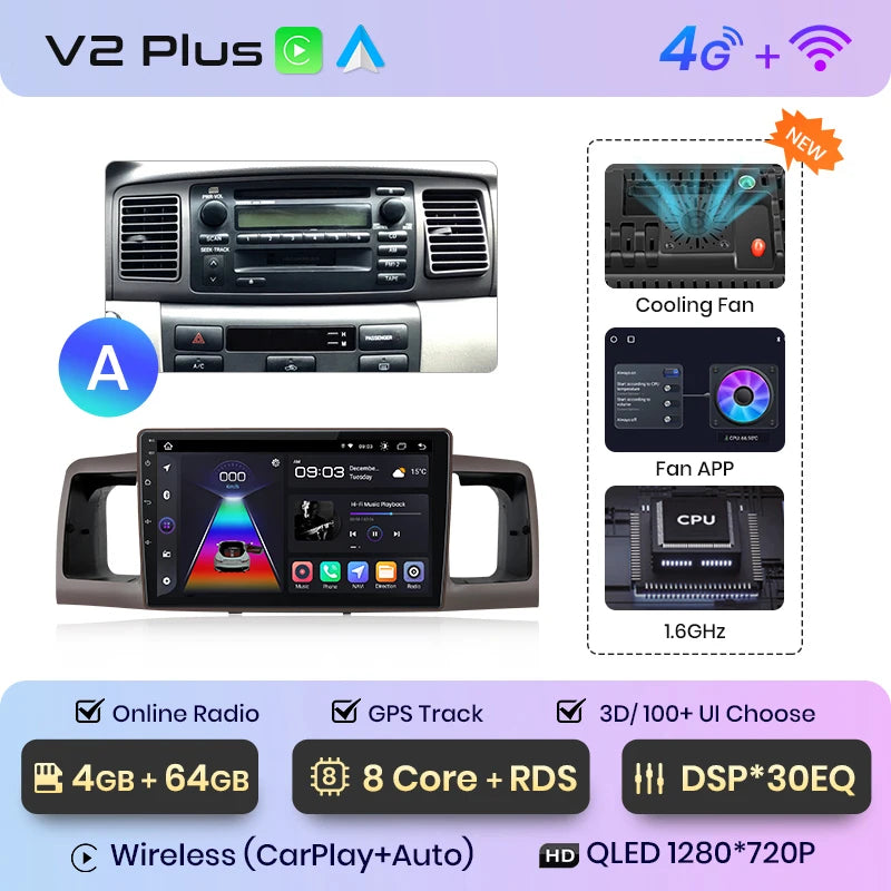 Junsun V1pro AI Voice Android Auto Radio For Toyota Corolla E130 E120 2000-2004 Carplay 4G Car Multimedia GPS 2din autoradio