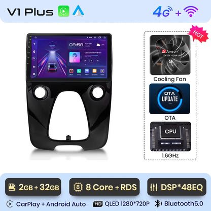 Radio Junsun V1 Plus para Peugeot 108, Citroën C1 y Toyota Aygo (2014-2021), inalámbrica, CarPlay, Android Auto, 2 DIN, DVD.