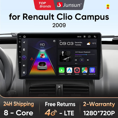 Junsun V1 Plus AI Voice - Radio inalámbrica Android para Renault Clio Campus 2009, Carplay 4G, GPS, 2 DIN 