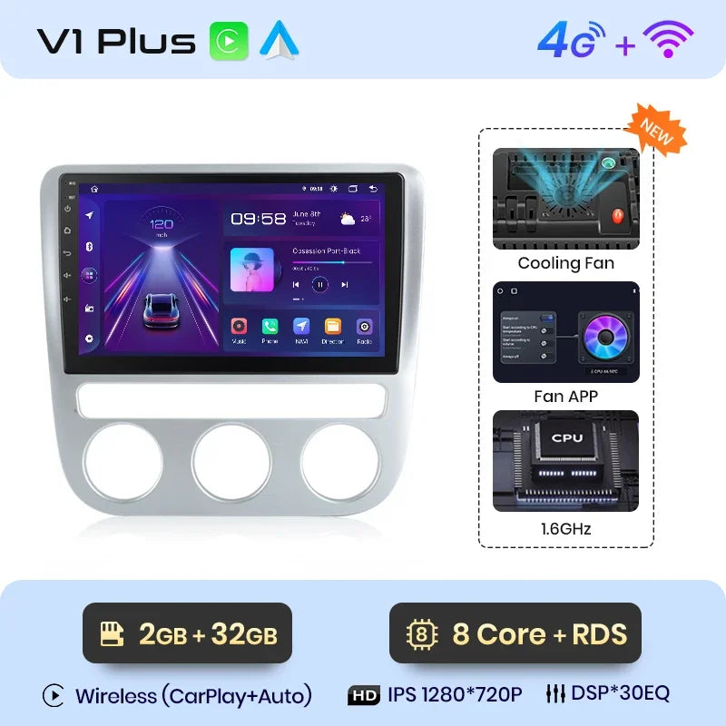 Junsun CarPlay inalámbrico Android Auto Radio para VOLKSWAGEN SCIROCCO 2009 2010-2014 Sistemas inteligentes para coche RDS BT WiFi 2 DIN 