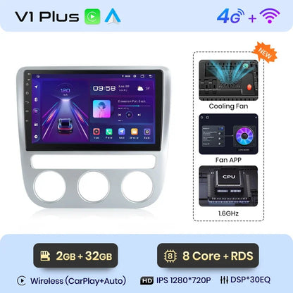 Junsun CarPlay inalámbrico Android Auto Radio para VOLKSWAGEN SCIROCCO 2009 2010-2014 Sistemas inteligentes para coche RDS BT WiFi 2 DIN 