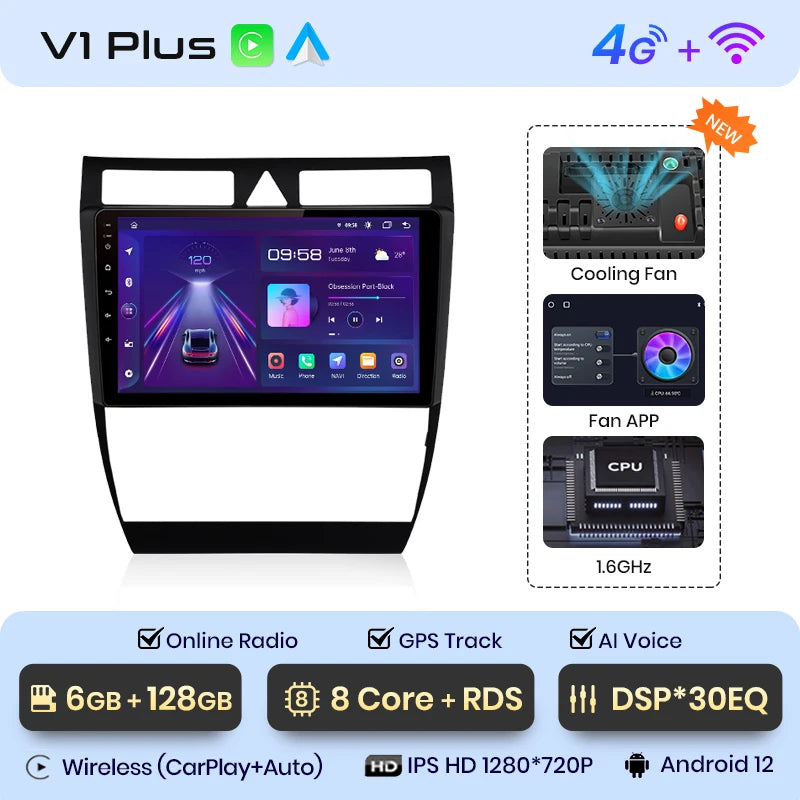 Junsun V1 AI Voice Wireless CarPlay Android Auto Radio For Audi A6 C5 1997-2004 S6 RS6 4G Car Multimedia GPS 2din autoradio