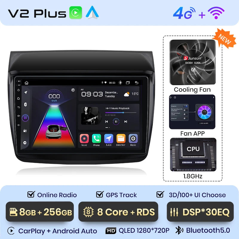 Radio Junsun V1 Plus para Mitsubishi Pajero Sport 2 L200 Triton 2008-2016 con CarPlay inalámbrico, Android Auto, 2 DIN, DVD. 