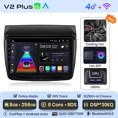 Radio Junsun V1 Plus para Mitsubishi Pajero Sport 2 L200 Triton 2008-2016 con CarPlay inalámbrico, Android Auto, 2 DIN, DVD. 